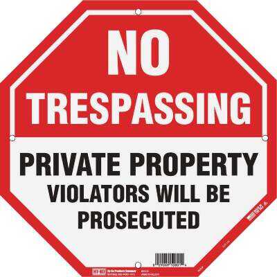 Hy-Ko 12 x 12 Plastic Sign, No Trespassing/Private Property